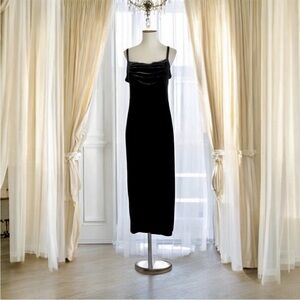 Vintage Teddi Evening Black Velvet Cowl Neck Maxi Dress Cocktail Gown 10P